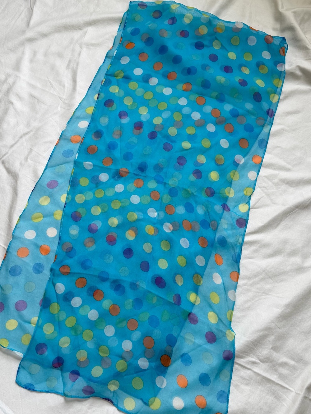 Vintage 100% Silk Turquoise Polka Dot Scarf